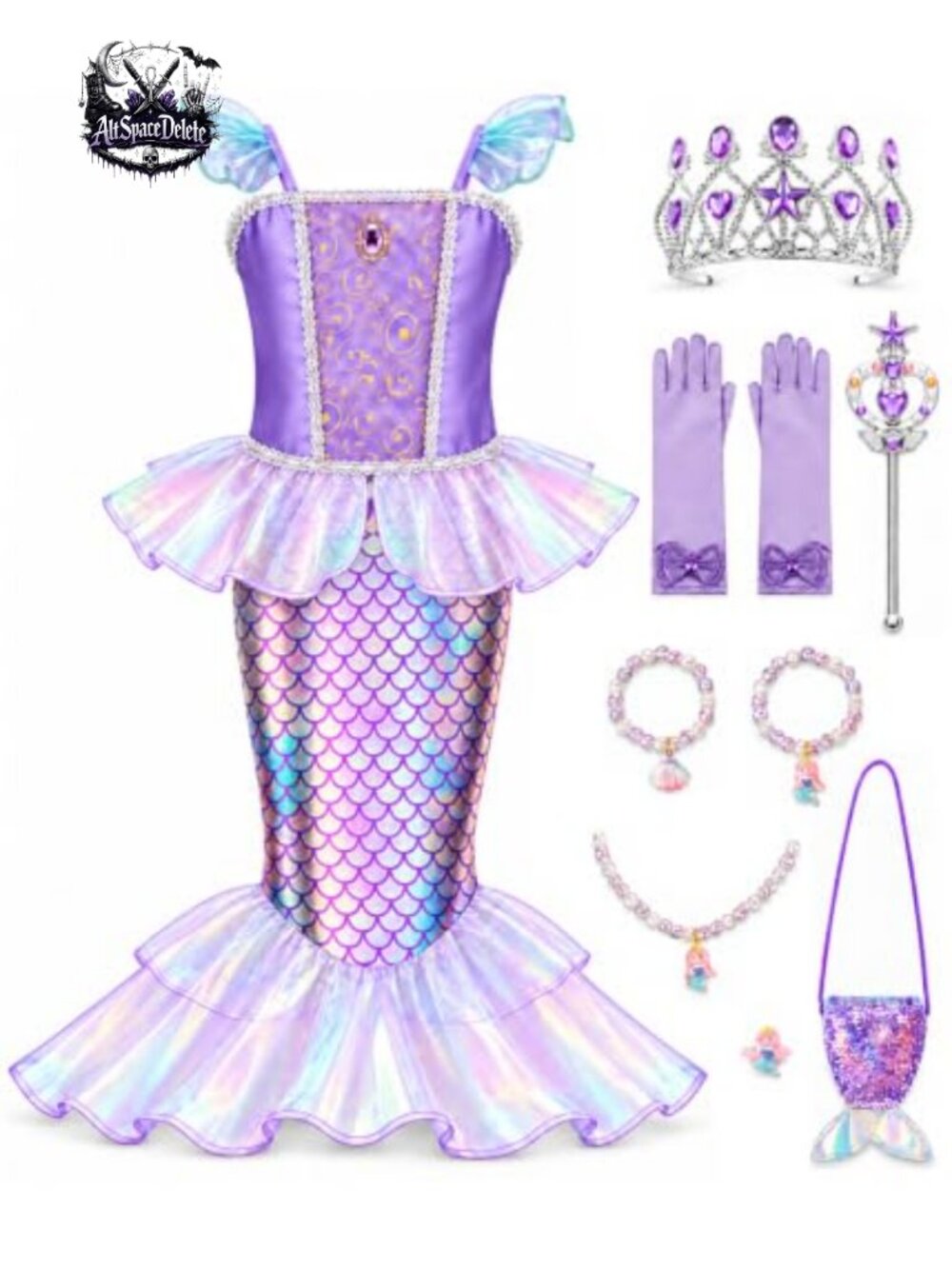 Mermaid Dress Up Costume Set Princess Pretend Play Girls Size 3-10